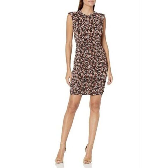 Ramy Brook Myla Black Multicolor Floral Printed Ruched Bodycon Mini Dress Size S